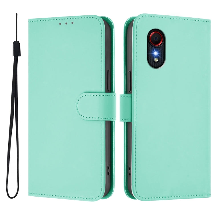 For Samsung Galaxy XCover 5 Skin Feel Solid Color Leather Phone Case with Lanyard