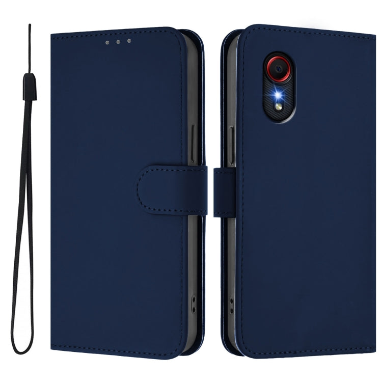 For Samsung Galaxy XCover 5 Skin Feel Solid Color Leather Phone Case with Lanyard