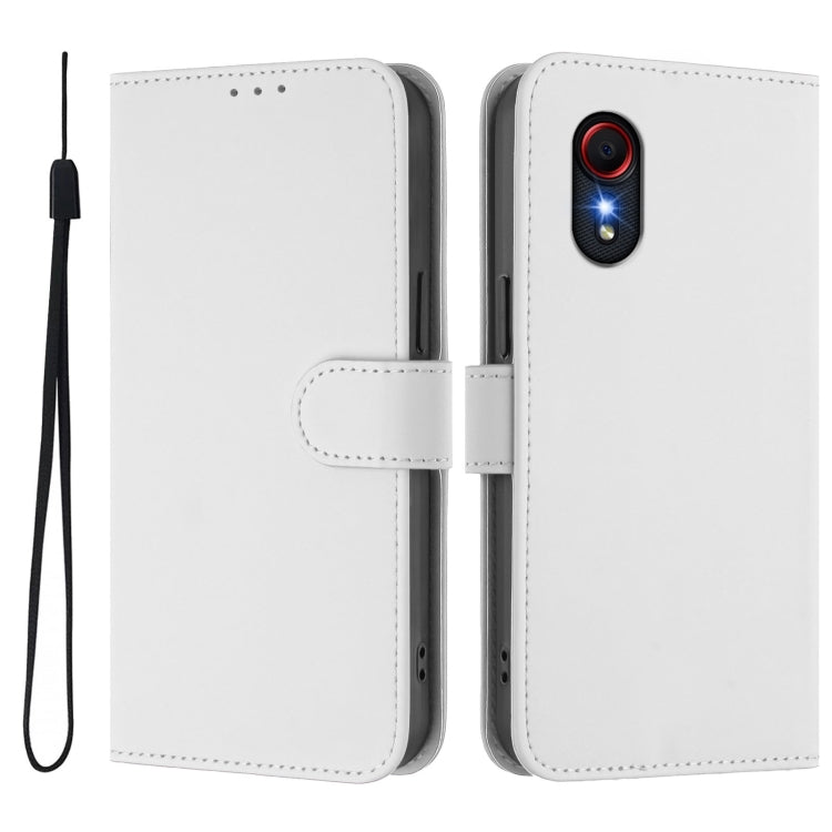For Samsung Galaxy XCover 5 Skin Feel Solid Color Leather Phone Case with Lanyard