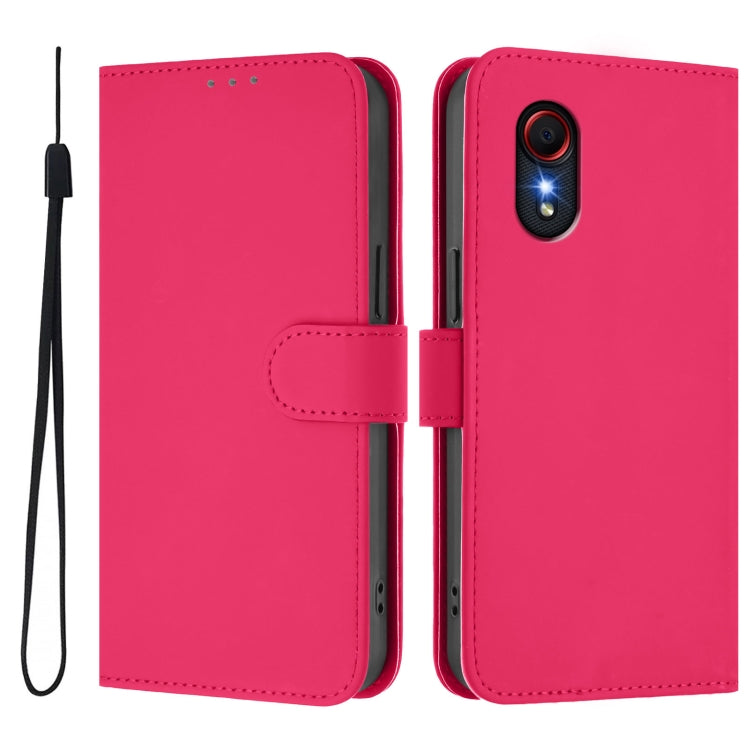 For Samsung Galaxy XCover 5 Skin Feel Solid Color Leather Phone Case with Lanyard