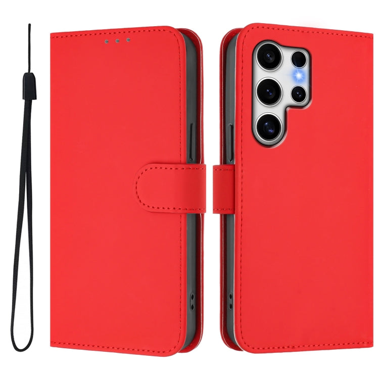For Samsung Galaxy S25 Ultra 5G Skin Feel Solid Color Leather Phone Case with Lanyard