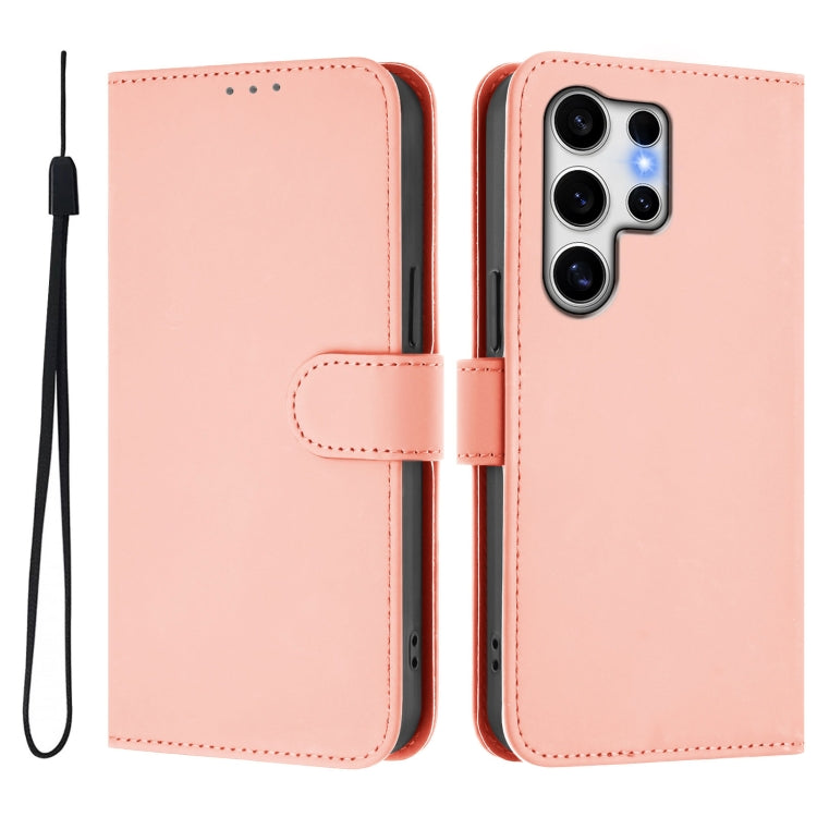 For Samsung Galaxy S25 Ultra 5G Skin Feel Solid Color Leather Phone Case with Lanyard