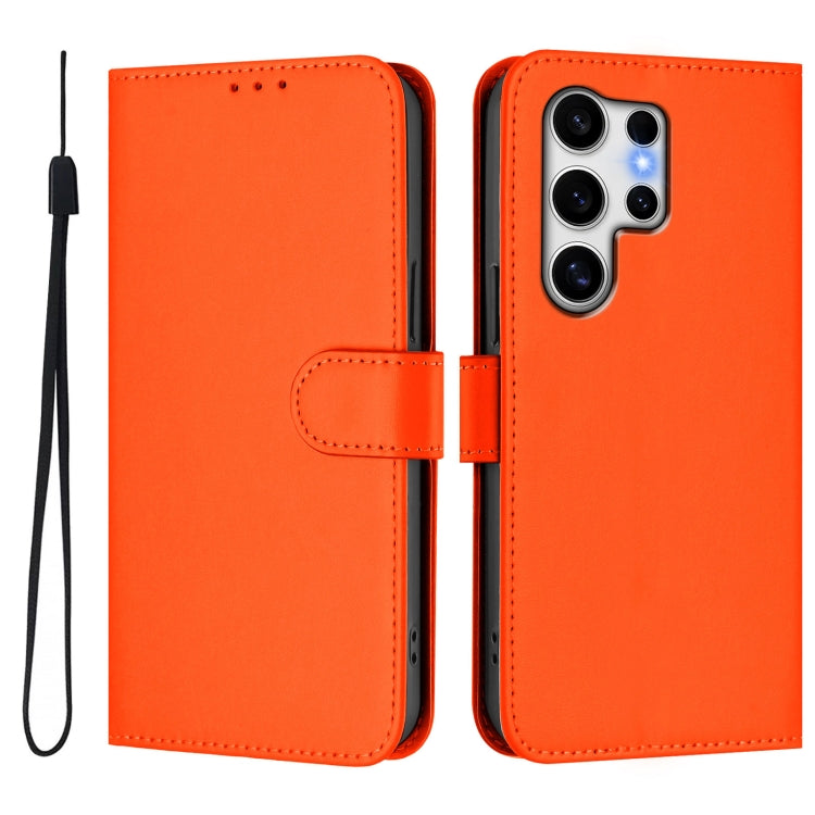 For Samsung Galaxy S25 Ultra 5G Skin Feel Solid Color Leather Phone Case with Lanyard