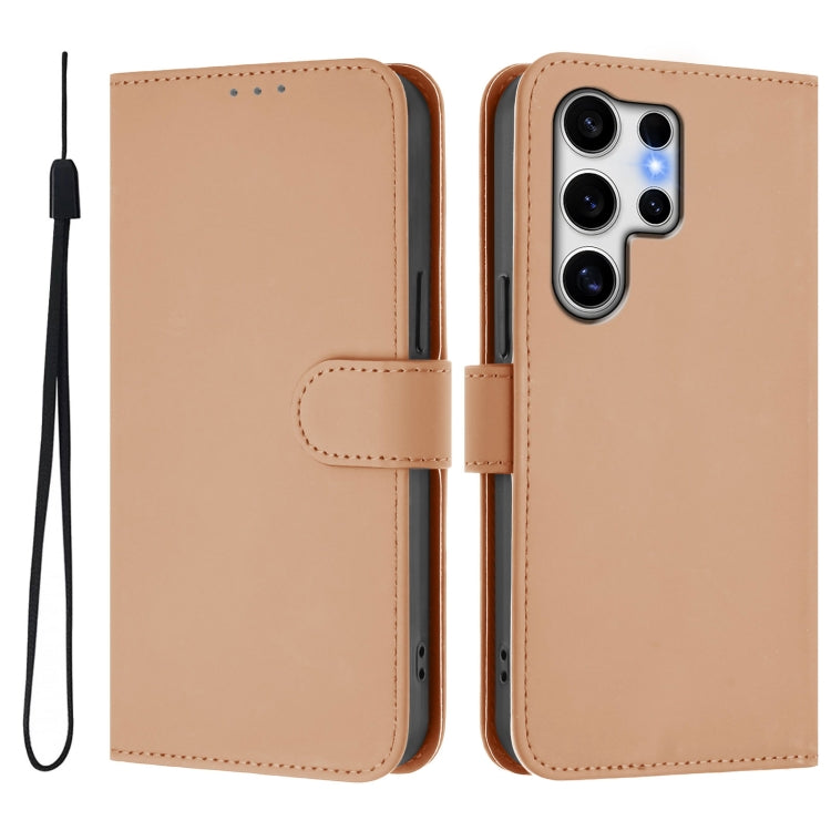 For Samsung Galaxy S25 Ultra 5G Skin Feel Solid Color Leather Phone Case with Lanyard