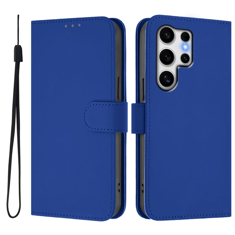 For Samsung Galaxy S25 Ultra 5G Skin Feel Solid Color Leather Phone Case with Lanyard