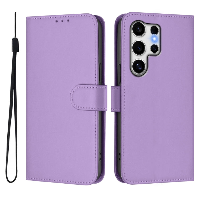 For Samsung Galaxy S25 Ultra 5G Skin Feel Solid Color Leather Phone Case with Lanyard