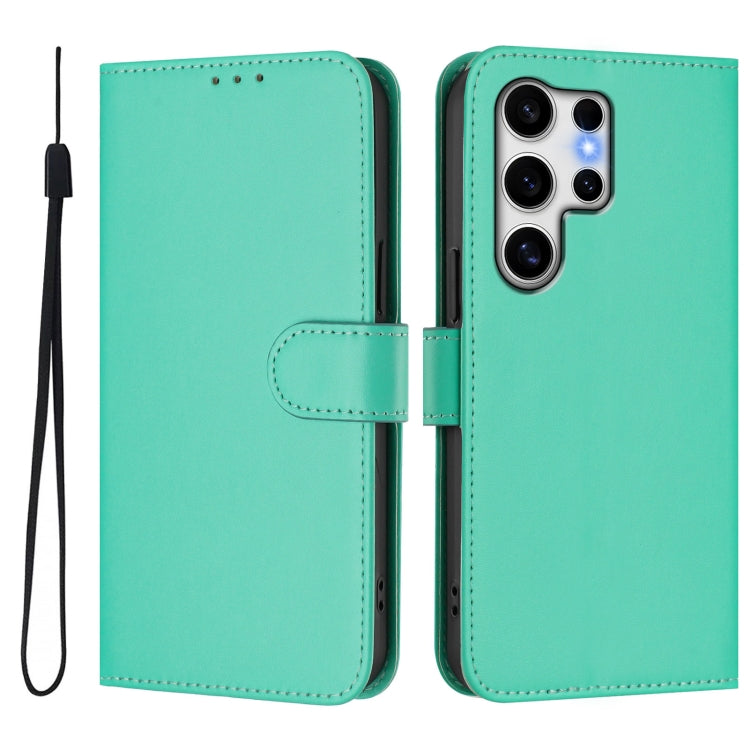For Samsung Galaxy S25 Ultra 5G Skin Feel Solid Color Leather Phone Case with Lanyard