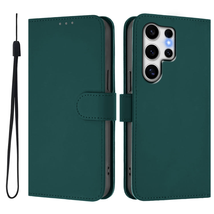 For Samsung Galaxy S25 Ultra 5G Skin Feel Solid Color Leather Phone Case with Lanyard