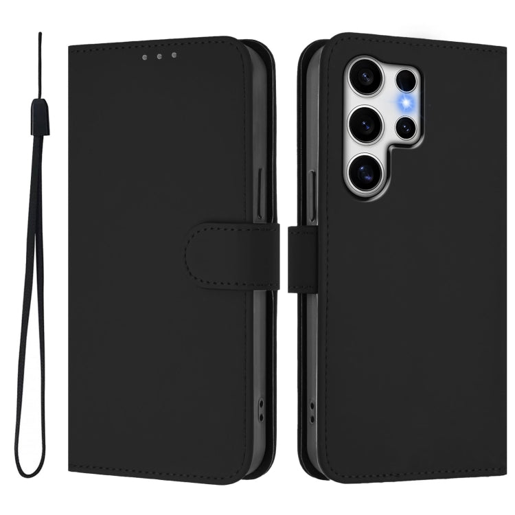 For Samsung Galaxy S25 Ultra 5G Skin Feel Solid Color Leather Phone Case with Lanyard