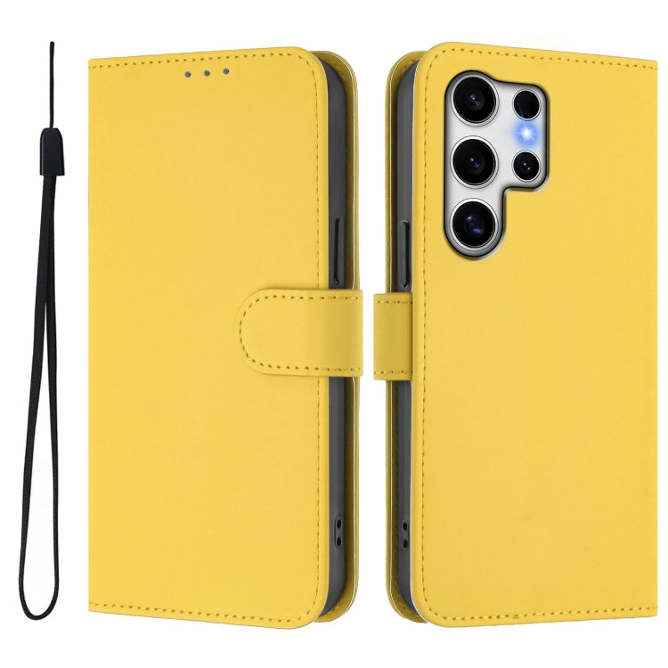 For Samsung Galaxy S25 Ultra 5G Skin Feel Solid Color Leather Phone Case with Lanyard