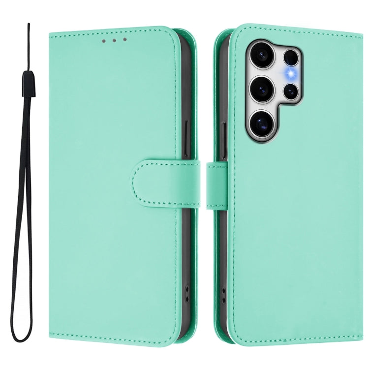 For Samsung Galaxy S25 Ultra 5G Skin Feel Solid Color Leather Phone Case with Lanyard
