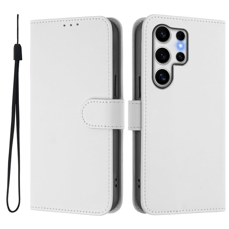For Samsung Galaxy S25 Ultra 5G Skin Feel Solid Color Leather Phone Case with Lanyard