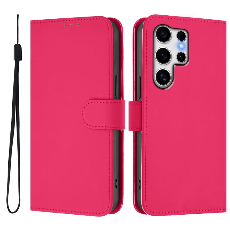 For Samsung Galaxy S25 Ultra 5G Skin Feel Solid Color Leather Phone Case with Lanyard