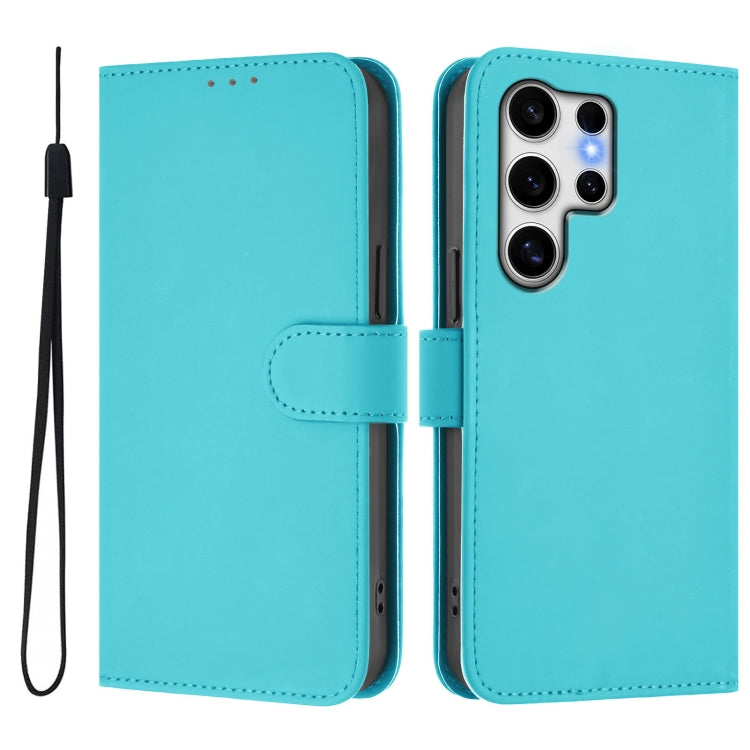 For Samsung Galaxy S25 Ultra 5G Skin Feel Solid Color Leather Phone Case with Lanyard