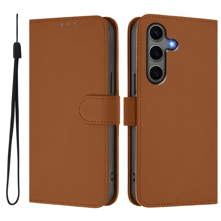 For Samsung Galaxy S25+ 5G Skin Feel Solid Color Leather Phone Case with Lanyard