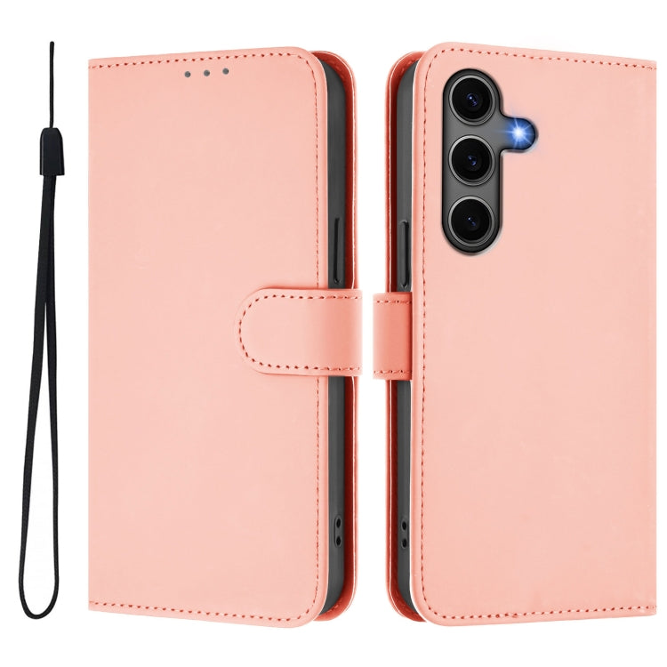 For Samsung Galaxy S25+ 5G Skin Feel Solid Color Leather Phone Case with Lanyard
