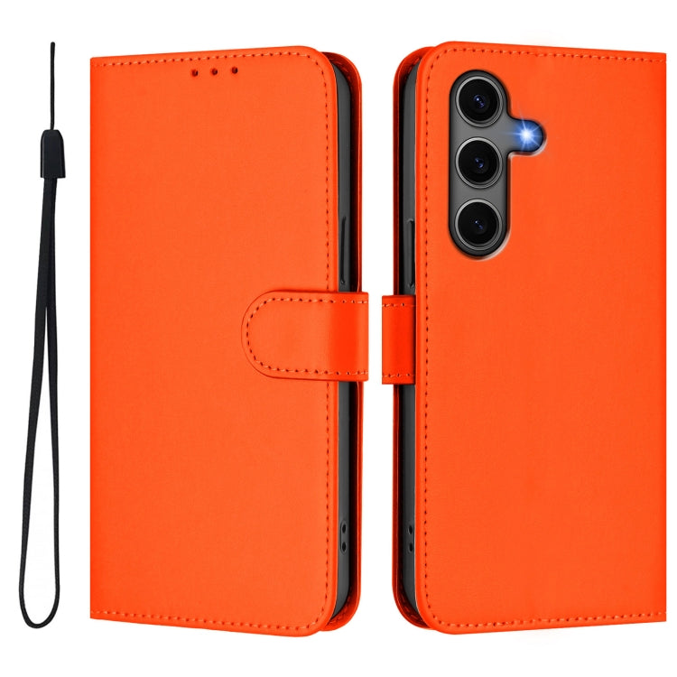 For Samsung Galaxy S25+ 5G Skin Feel Solid Color Leather Phone Case with Lanyard