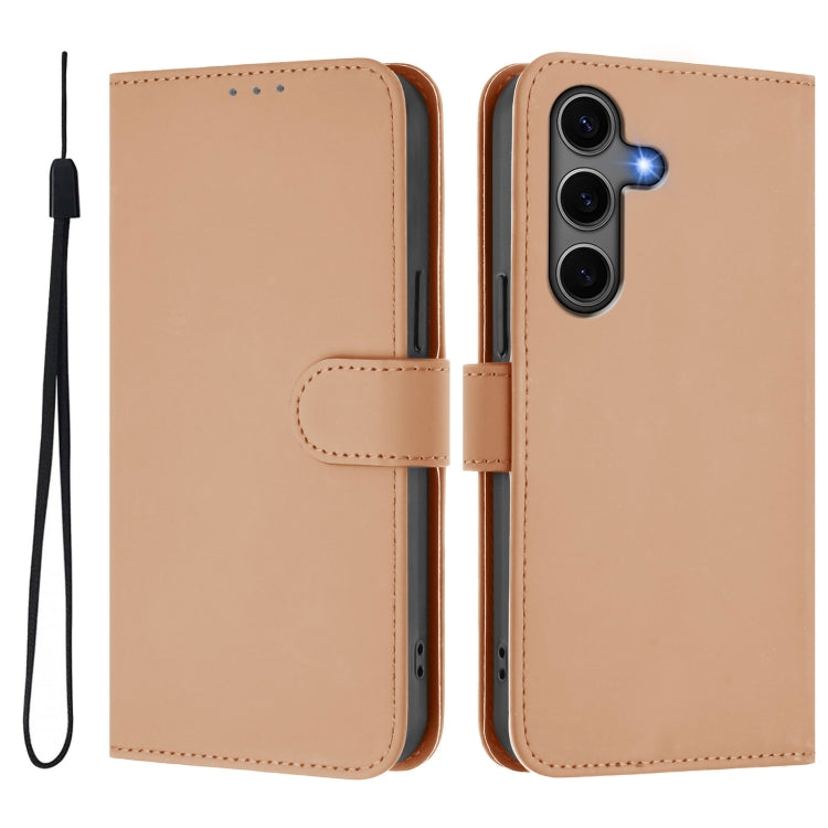 For Samsung Galaxy S25+ 5G Skin Feel Solid Color Leather Phone Case with Lanyard