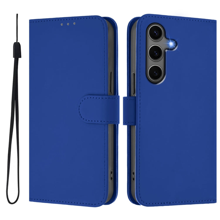 For Samsung Galaxy S25+ 5G Skin Feel Solid Color Leather Phone Case with Lanyard