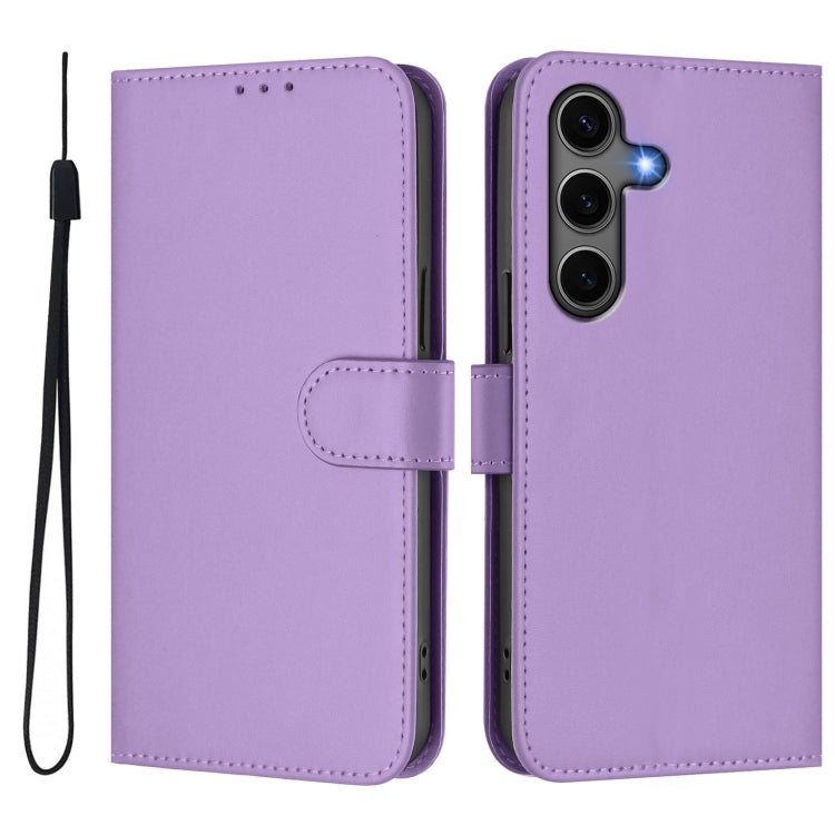For Samsung Galaxy S25+ 5G Skin Feel Solid Color Leather Phone Case with Lanyard