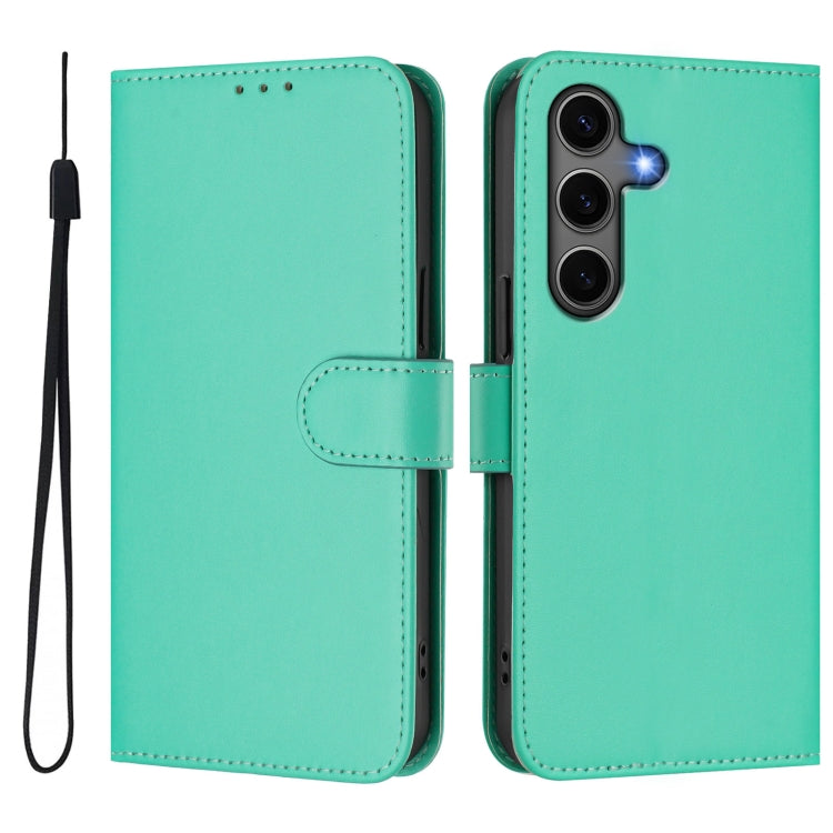 For Samsung Galaxy S25+ 5G Skin Feel Solid Color Leather Phone Case with Lanyard
