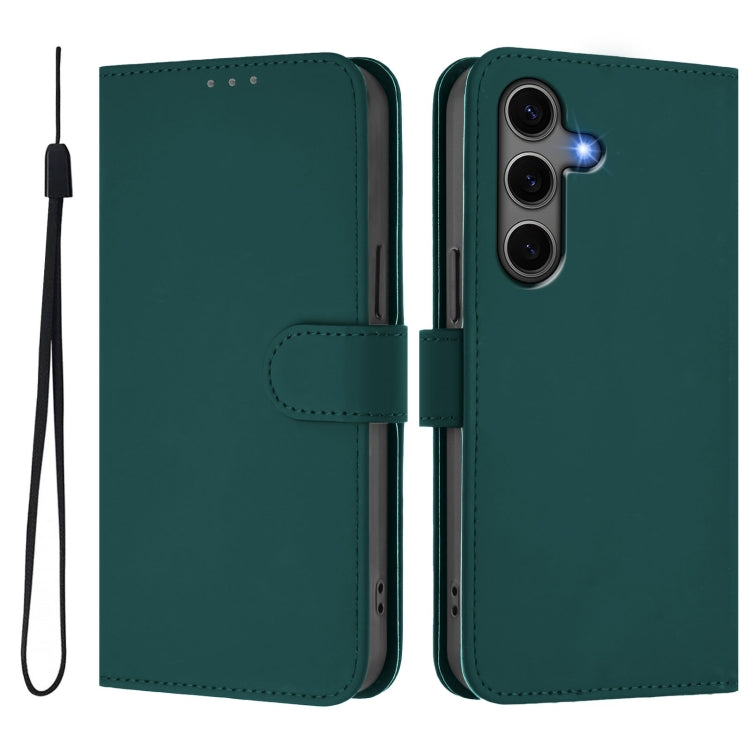 For Samsung Galaxy S25+ 5G Skin Feel Solid Color Leather Phone Case with Lanyard