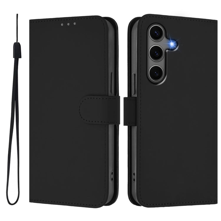 For Samsung Galaxy S25+ 5G Skin Feel Solid Color Leather Phone Case with Lanyard