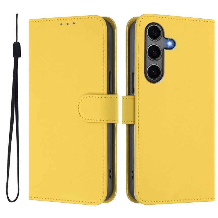 For Samsung Galaxy S25+ 5G Skin Feel Solid Color Leather Phone Case with Lanyard