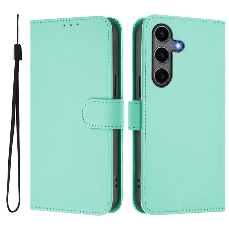 For Samsung Galaxy S25+ 5G Skin Feel Solid Color Leather Phone Case with Lanyard