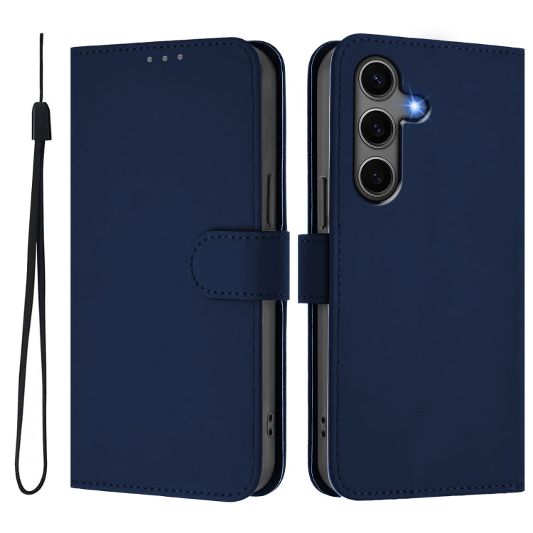 For Samsung Galaxy S25+ 5G Skin Feel Solid Color Leather Phone Case with Lanyard