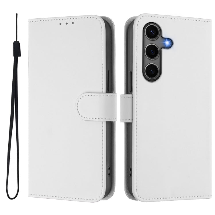 For Samsung Galaxy S25+ 5G Skin Feel Solid Color Leather Phone Case with Lanyard
