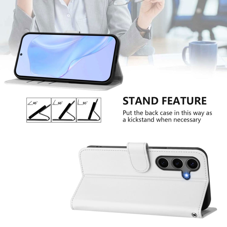 For Samsung Galaxy S25+ 5G Skin Feel Solid Color Leather Phone Case with Lanyard