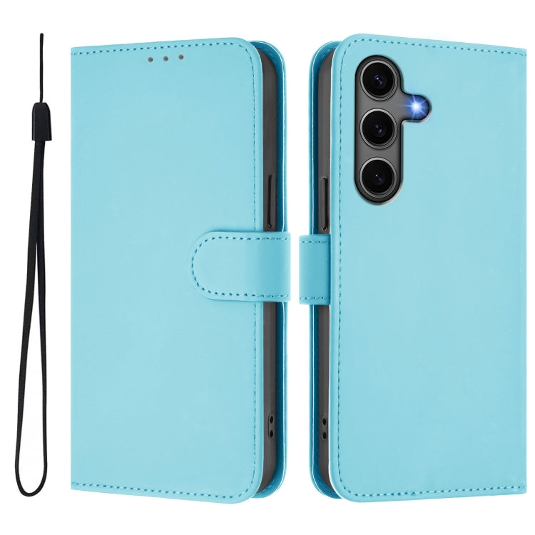 For Samsung Galaxy S25+ 5G Skin Feel Solid Color Leather Phone Case with Lanyard
