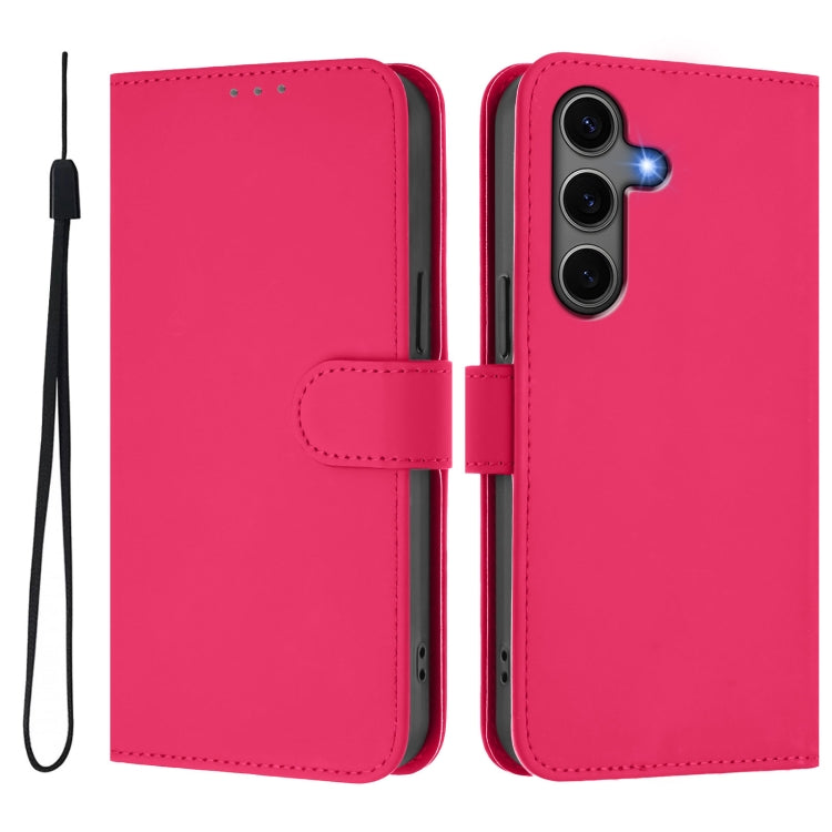 For Samsung Galaxy S25+ 5G Skin Feel Solid Color Leather Phone Case with Lanyard