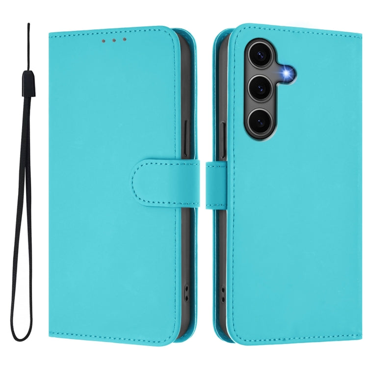 For Samsung Galaxy S25+ 5G Skin Feel Solid Color Leather Phone Case with Lanyard