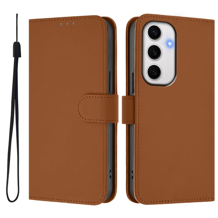 For Samsung Galaxy S24 FE 5G Skin Feel Solid Color Leather Phone Case with Lanyard