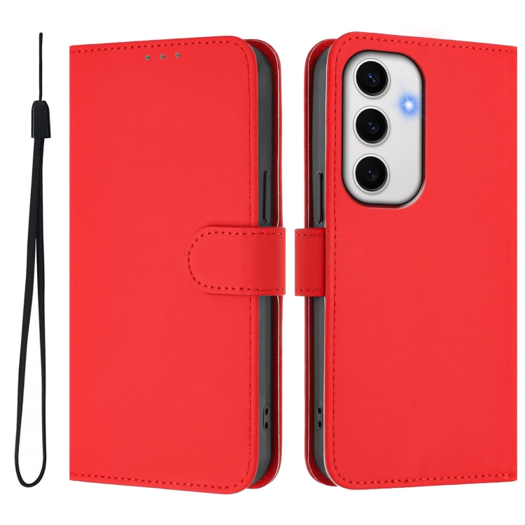 For Samsung Galaxy S24 FE 5G Skin Feel Solid Color Leather Phone Case with Lanyard