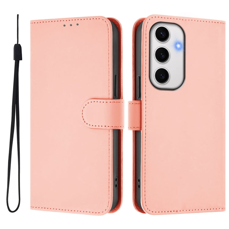 For Samsung Galaxy S24 FE 5G Skin Feel Solid Color Leather Phone Case with Lanyard