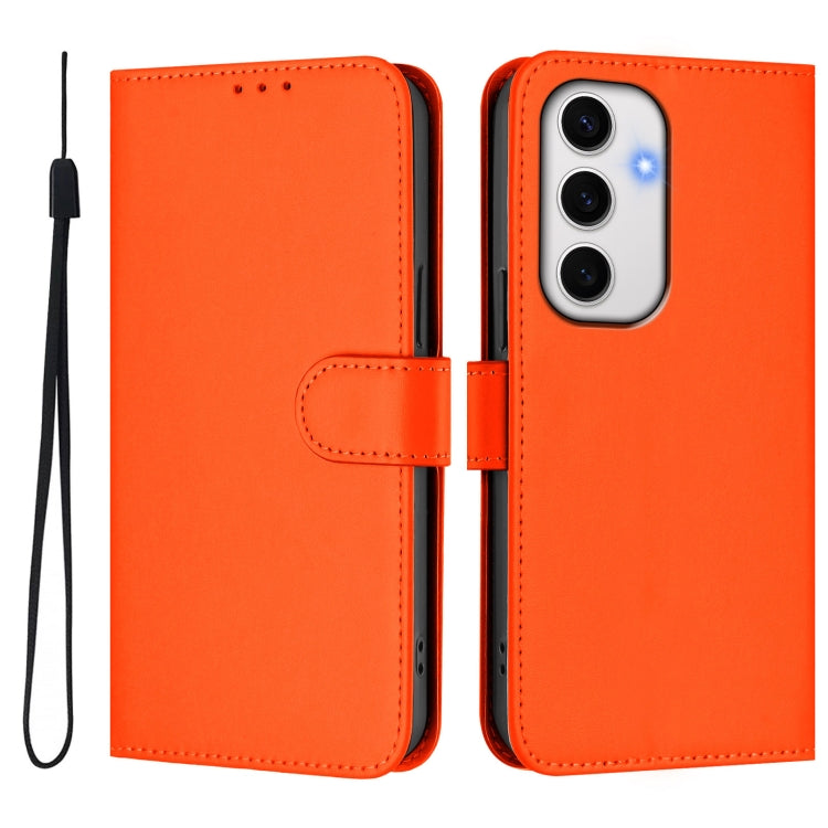 For Samsung Galaxy S24 FE 5G Skin Feel Solid Color Leather Phone Case with Lanyard
