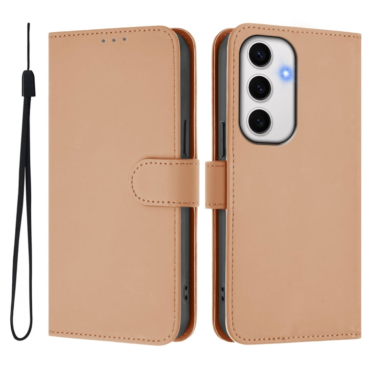 For Samsung Galaxy S24 FE 5G Skin Feel Solid Color Leather Phone Case with Lanyard