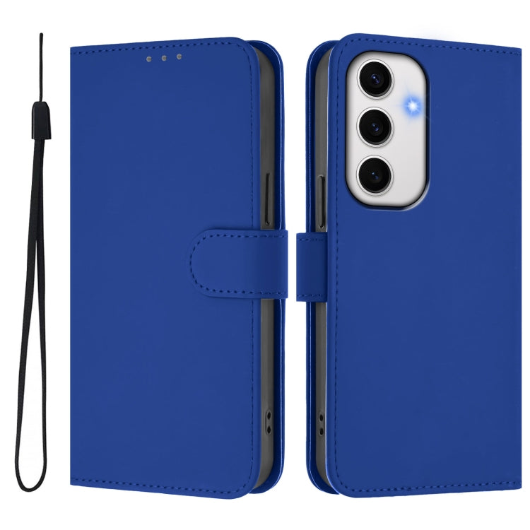 For Samsung Galaxy S24 FE 5G Skin Feel Solid Color Leather Phone Case with Lanyard