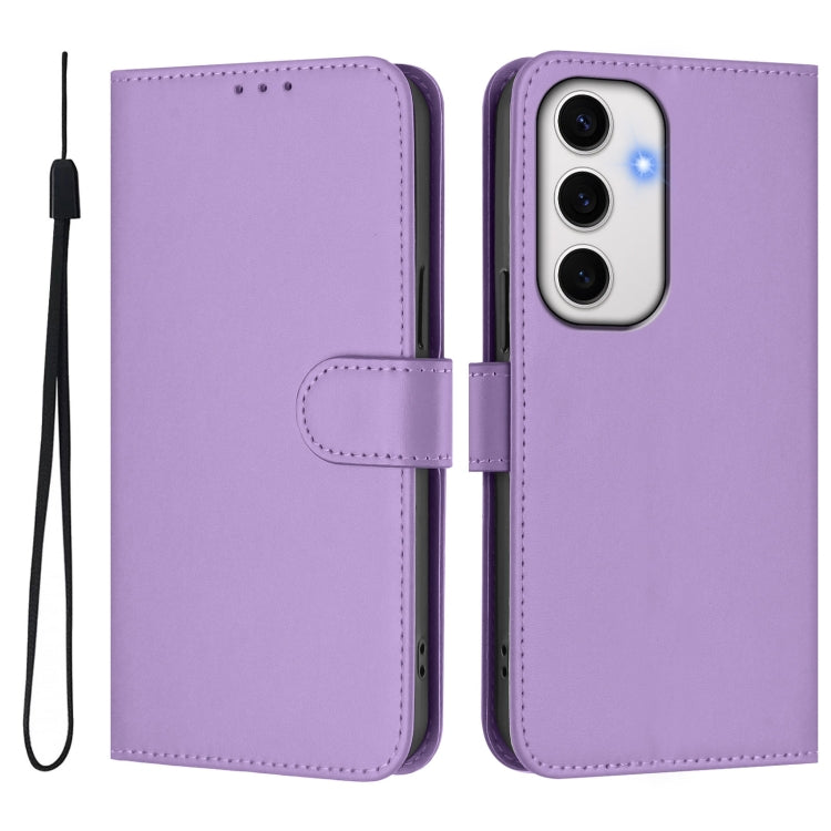 For Samsung Galaxy S24 FE 5G Skin Feel Solid Color Leather Phone Case with Lanyard