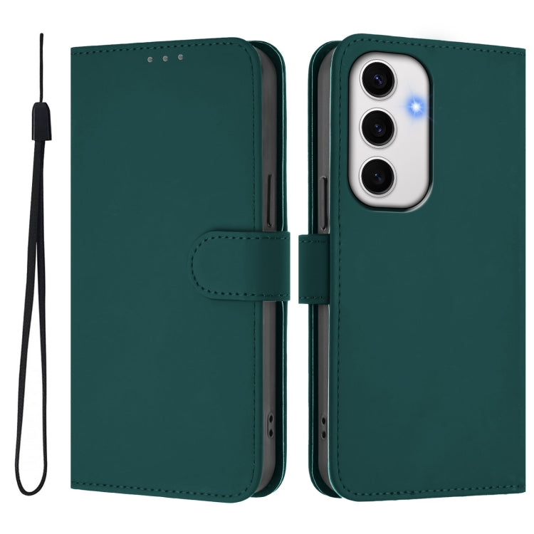 For Samsung Galaxy S24 FE 5G Skin Feel Solid Color Leather Phone Case with Lanyard