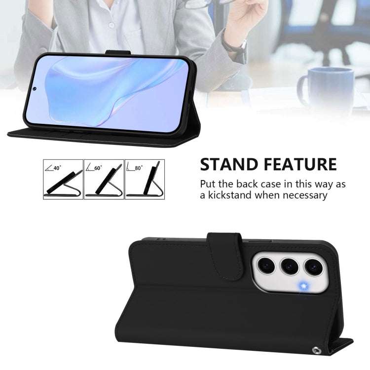 For Samsung Galaxy S24 FE 5G Skin Feel Solid Color Leather Phone Case with Lanyard