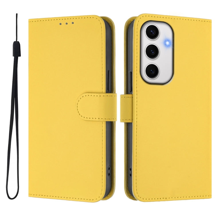 For Samsung Galaxy S24 FE 5G Skin Feel Solid Color Leather Phone Case with Lanyard