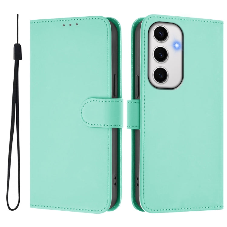 For Samsung Galaxy S24 FE 5G Skin Feel Solid Color Leather Phone Case with Lanyard