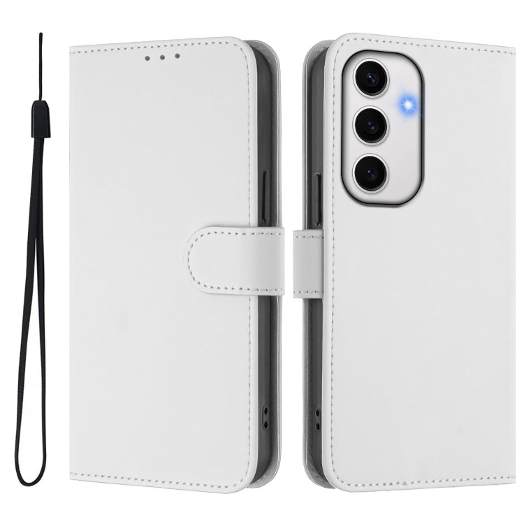 For Samsung Galaxy S24 FE 5G Skin Feel Solid Color Leather Phone Case with Lanyard