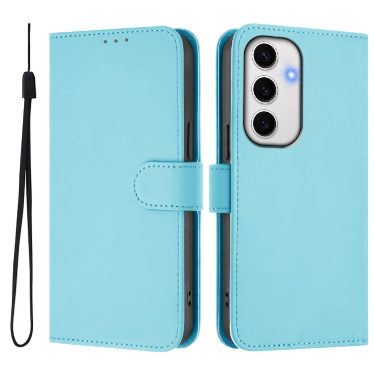 For Samsung Galaxy S24 FE 5G Skin Feel Solid Color Leather Phone Case with Lanyard