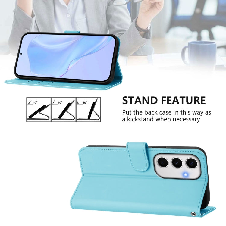 For Samsung Galaxy S24 FE 5G Skin Feel Solid Color Leather Phone Case with Lanyard