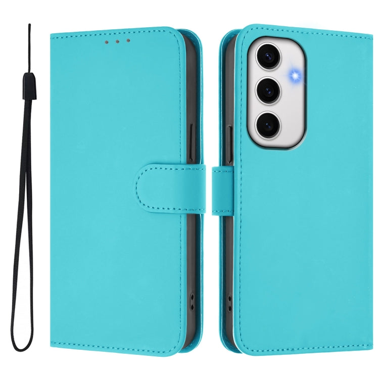For Samsung Galaxy S24 FE 5G Skin Feel Solid Color Leather Phone Case with Lanyard